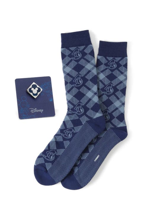 Donald Duck Plaid Crew Socks & Lapel Pin Set