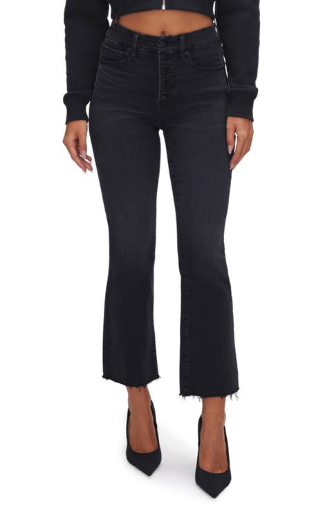 Good Legs Button Fly Crop Mini Bootcut Jeans (Black 267) (Regular & Plus)