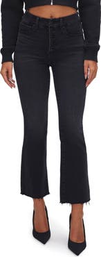 Good American Good Legs Button Fly Crop Mini Bootcut Jeans