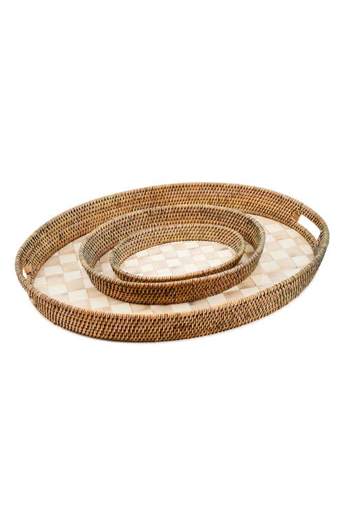 Mackenzie-childs Mackenzie Childs Mocha Check Enamel & Rattan Party Tray In Brown
