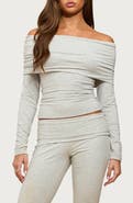 EDIKTED Habiba Foldover Off the Shoulder Crop Top