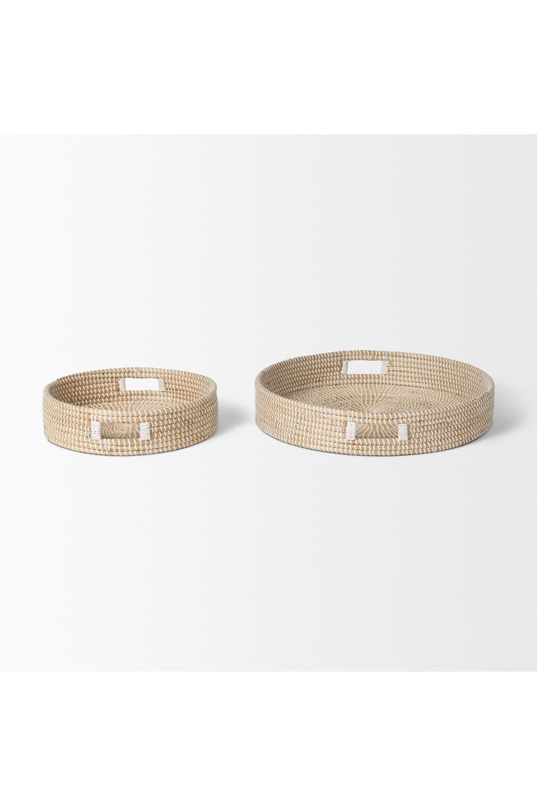 Kalama Set of 2 Large Round Seagrass Trays w/ Handles, Alternate, color, Brown