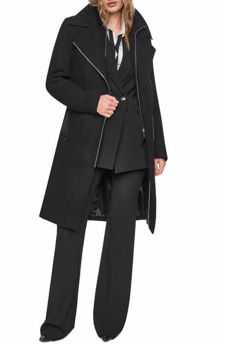 Herringbone Wool Blend Coat with Bib