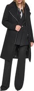 DKNY Herringbone Wool Blend Coat with Bib