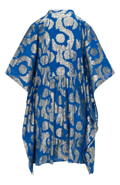 Meghan La Palm Springs Metallic Jacquard Caftan Dress In Ocean Blue