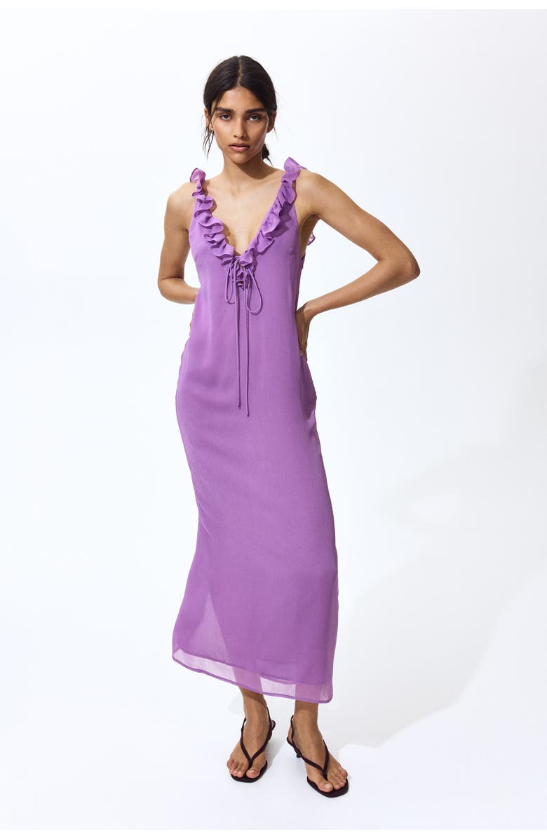 H&M Frill-trimmed Crinkled Dress, Alternate, color, Purple