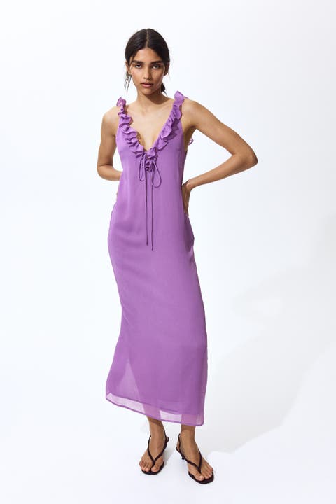 Frill-trimmed Crinkled Dress