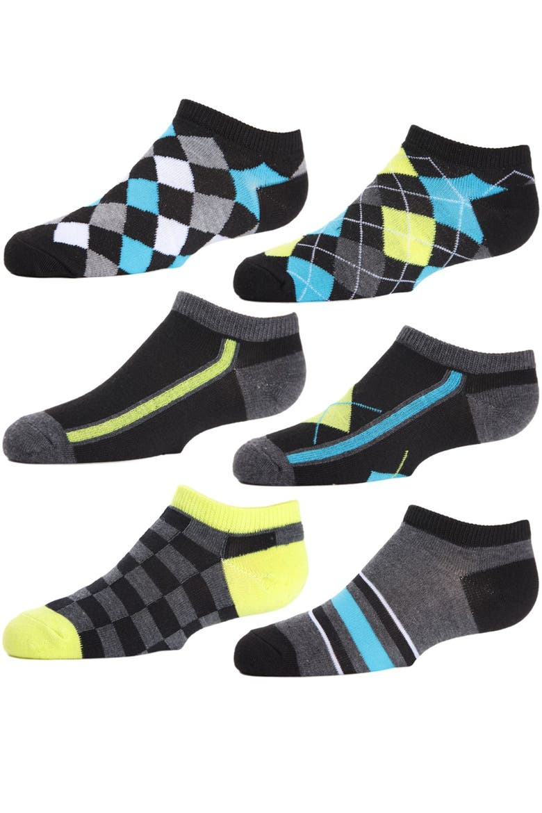 6 Pair Pack Argyle Flow Low Cut Socks, Main, color, Black Multi