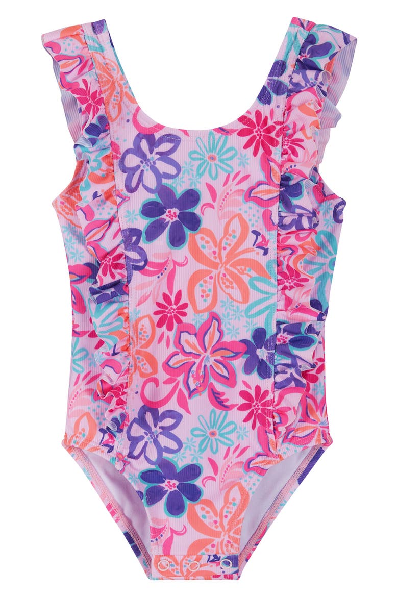 Ribbed Ruffled One-Piece Swimsuit, Alternate, color, PURPLE TROPIC