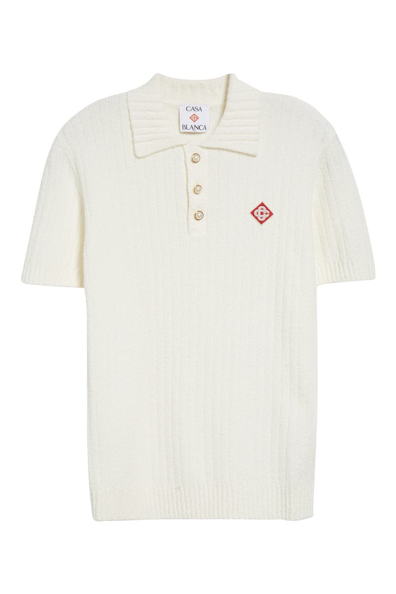 Bouclé Rib Polo, Alternate, color, WHITE