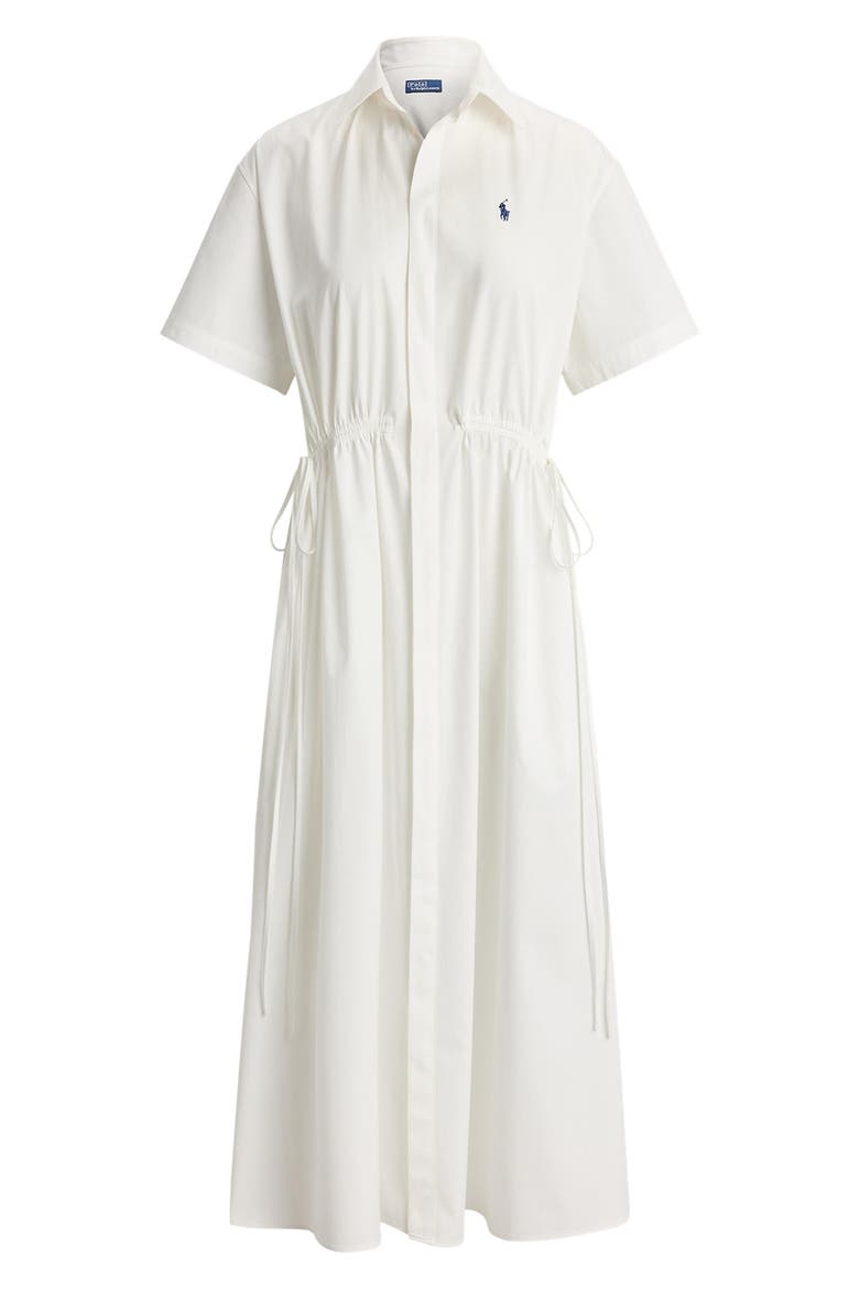 Cinch Waist Cotton Shirtdress, Alternate, color, WHITE