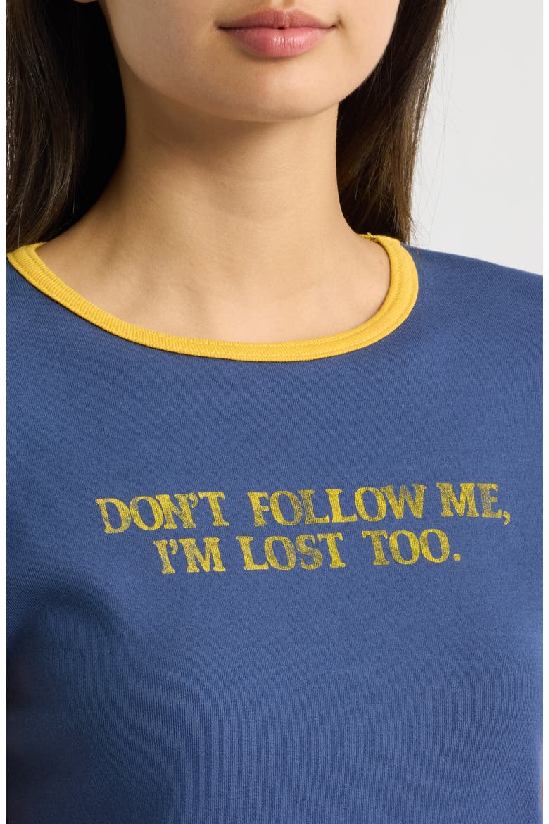 Don't Follow Me Graphic Ringer T-Shirt, Alternate, color, WASHED INDIGO COMBO