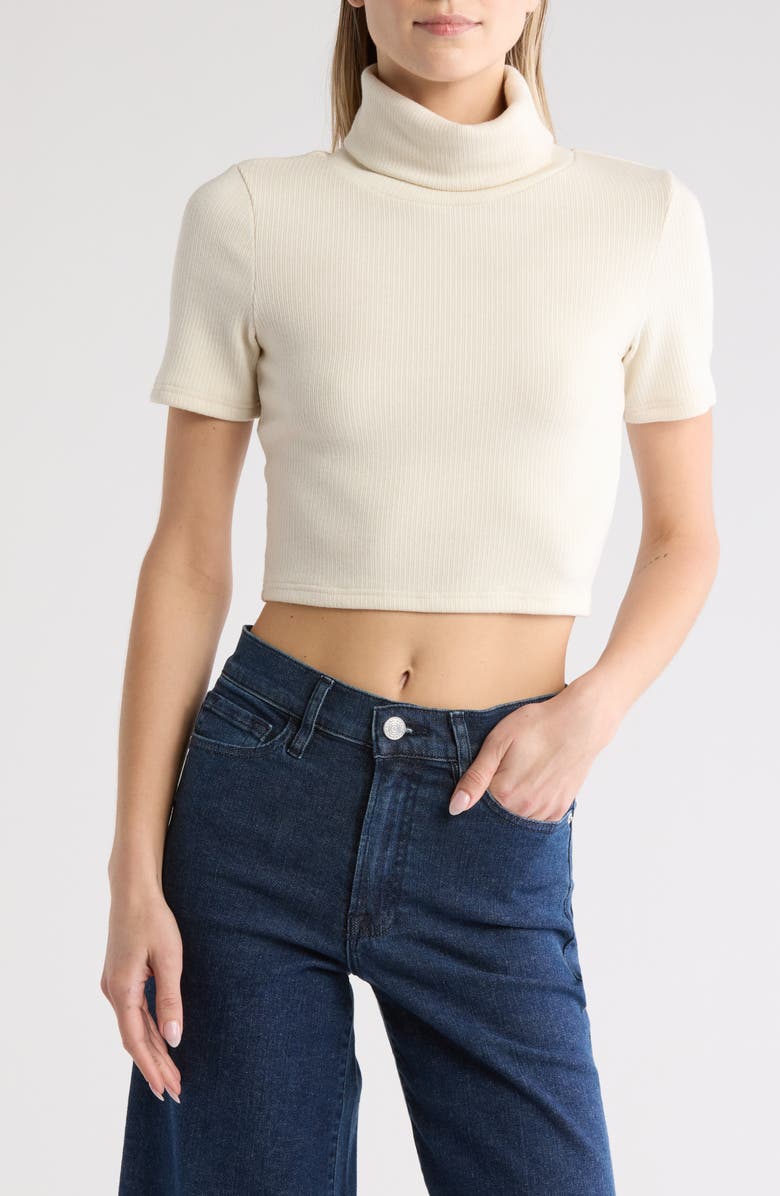 AREA STARS Anne Short Sleeve Turtleneck Crop Top, Main, color, Cream