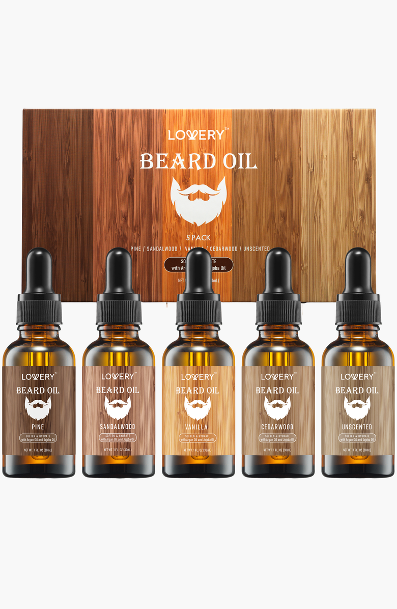 Lovery Premium 5-Piece Beard Oil Gift Set, Main, color, NO COLOR