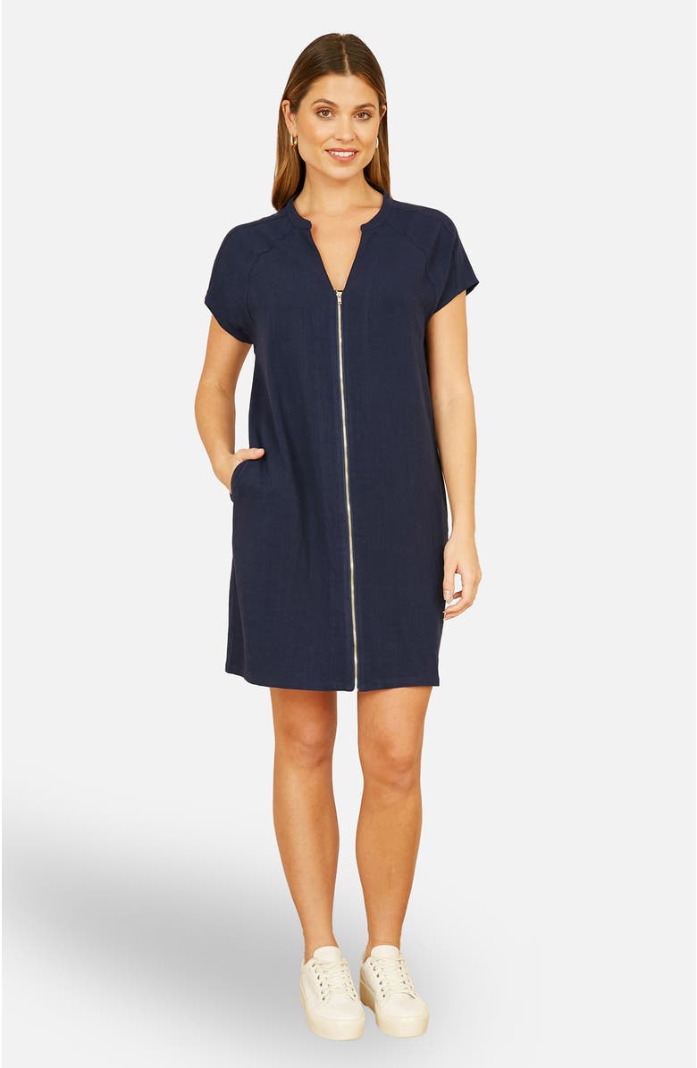Yumi Viscose Zip Tunic Dress, Main, color, Navy