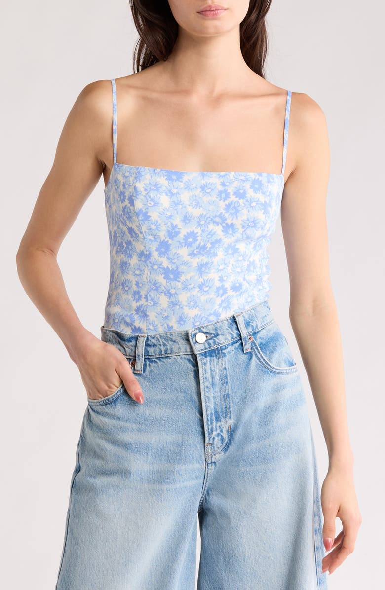 Reformation Overland Silk Camisole, Main, color, Blue Daisy