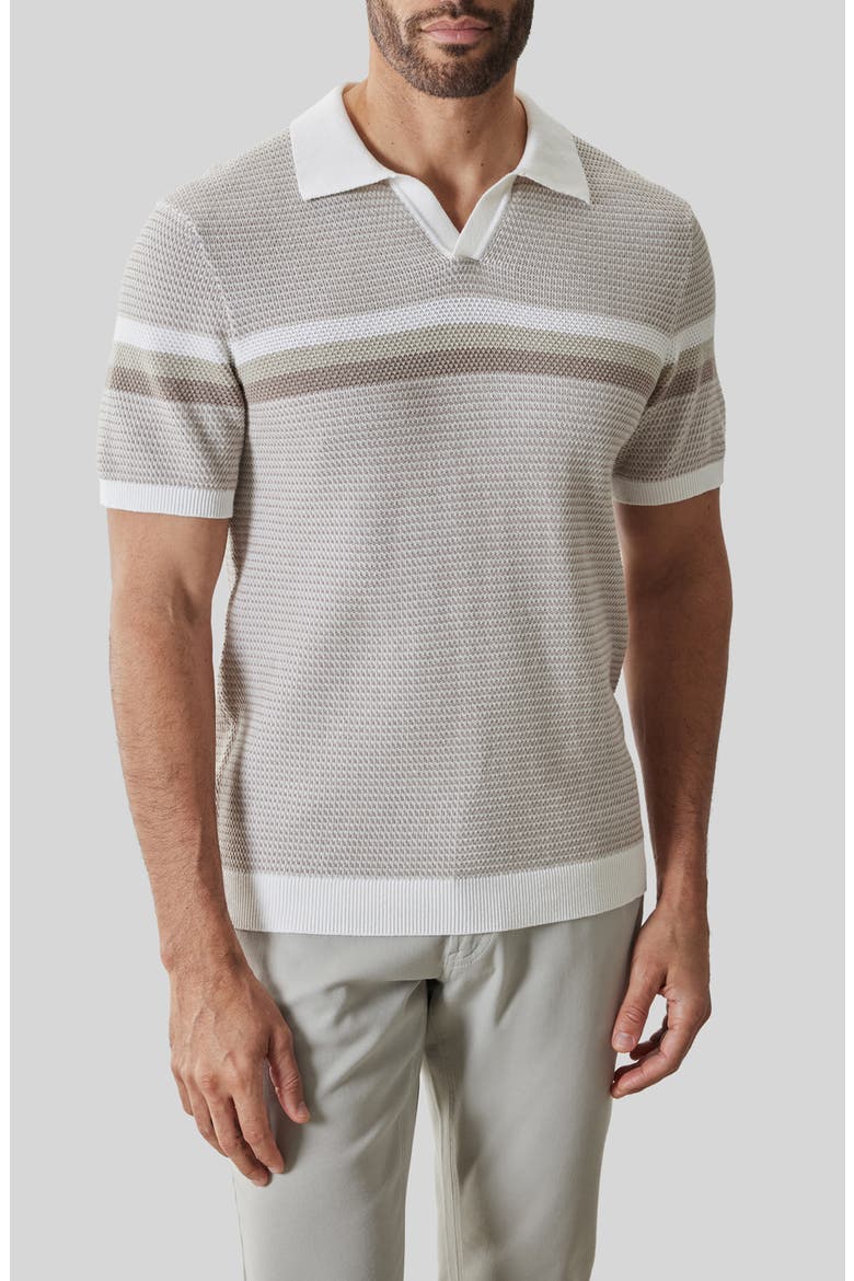 Rourke Placed Stripe Cotton Polo Sweater, Main, color, WHITE