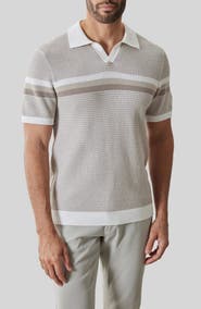 Robert Barakett Rourke Placed Stripe Cotton Polo Sweater