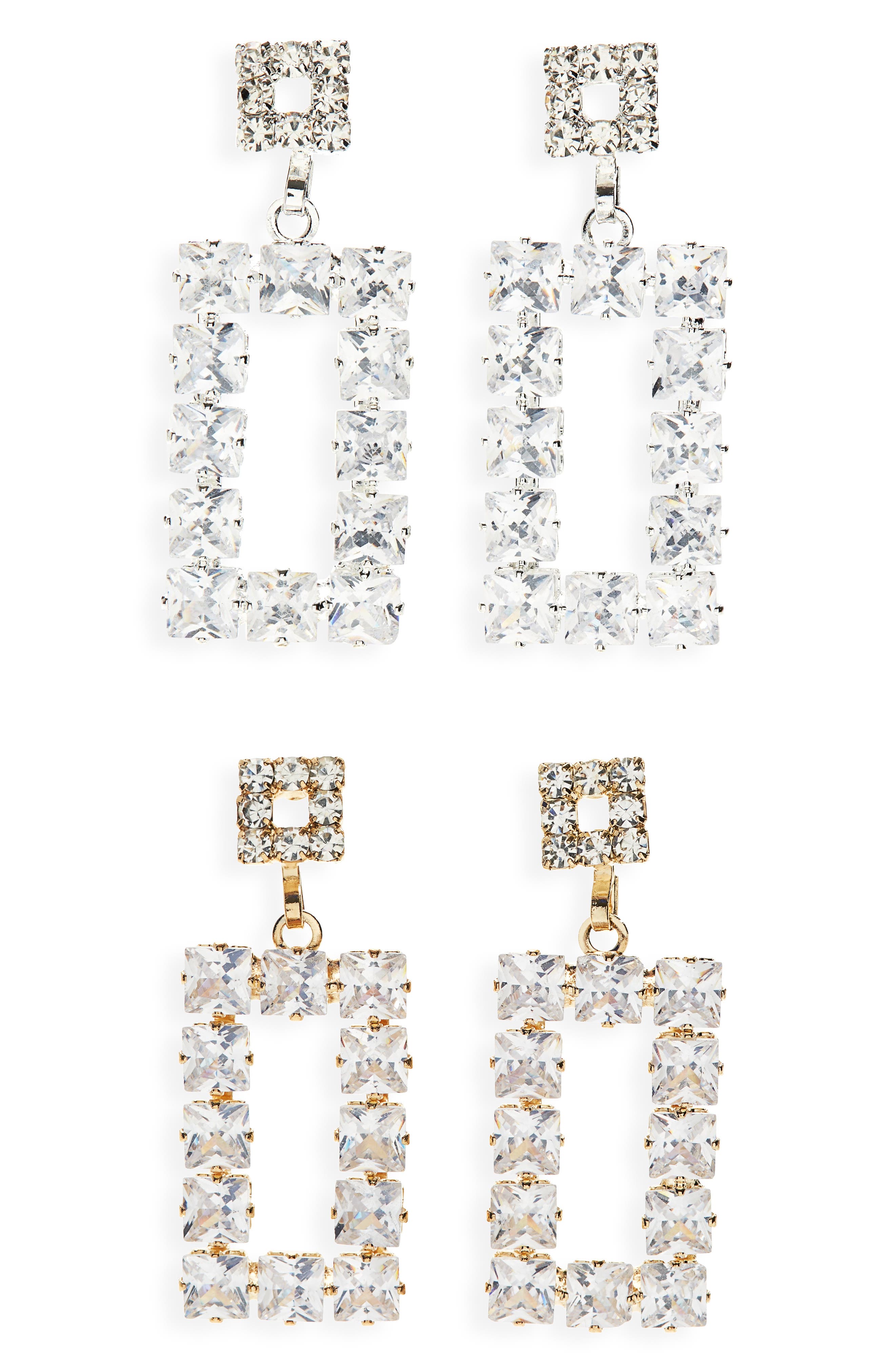 Tasha 2-Pack Crystal Rectangular Drop Earrings