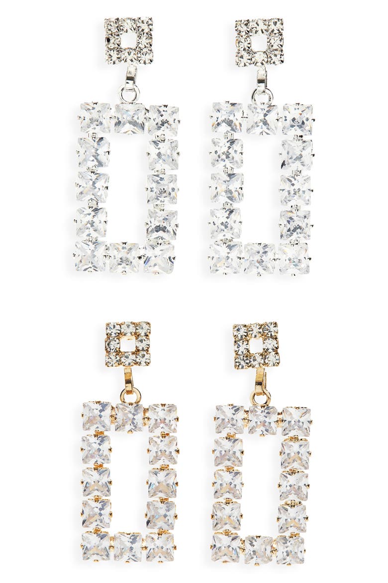 2-Pack Crystal Rectangular Drop Earrings, Main, color, GOLD/SILVER