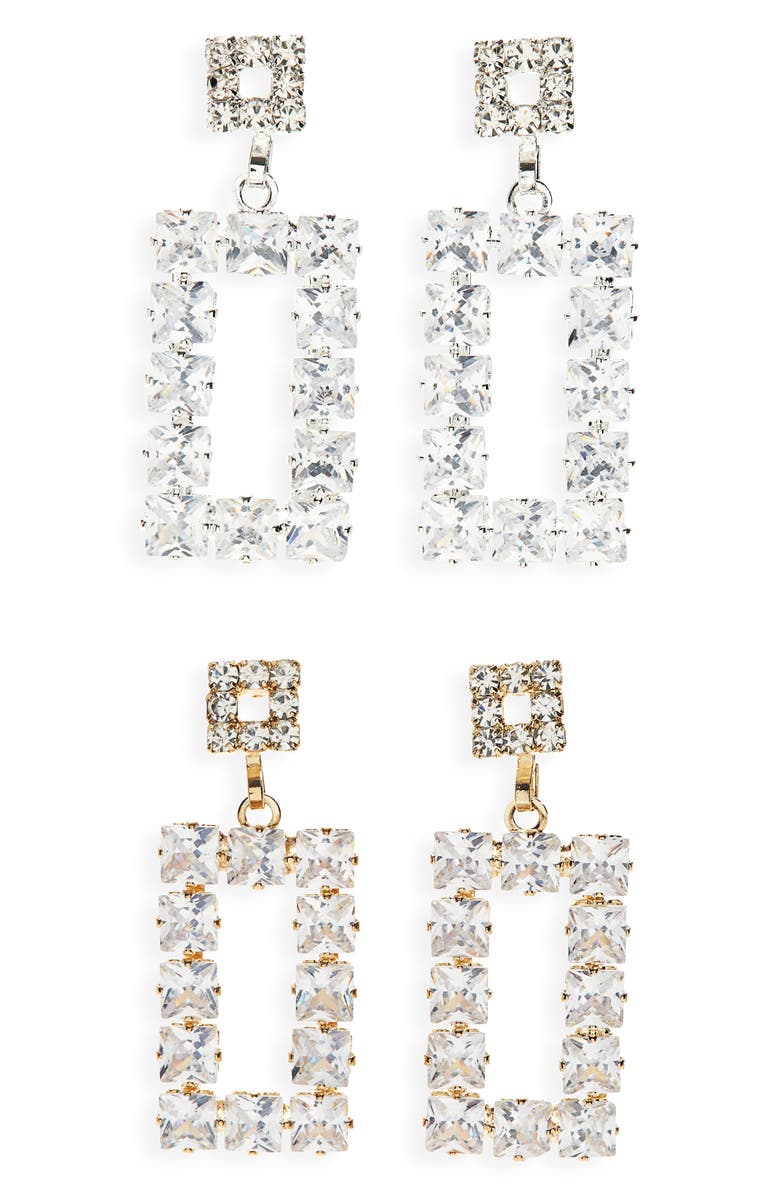 Tasha 2-Pack Crystal Rectangular Drop Earrings, Main, color, Gold/Silver