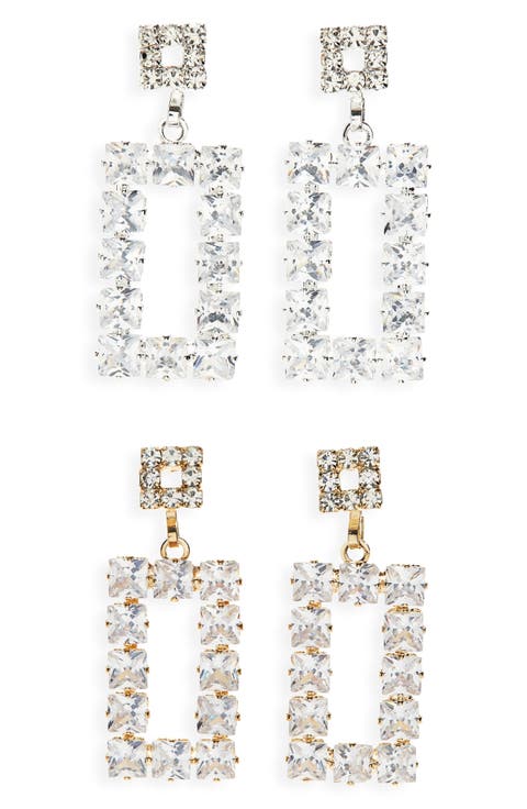 2-Pack Crystal Rectangular Drop Earrings