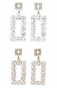 Tasha 2-Pack Crystal Rectangular Drop Earrings
