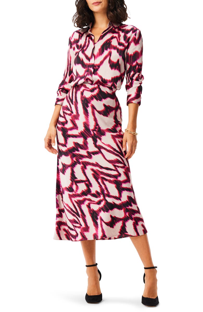 NIC+ZOE Blurred Ikat Button-Up Shirt, Alternate, color, Pink Multi