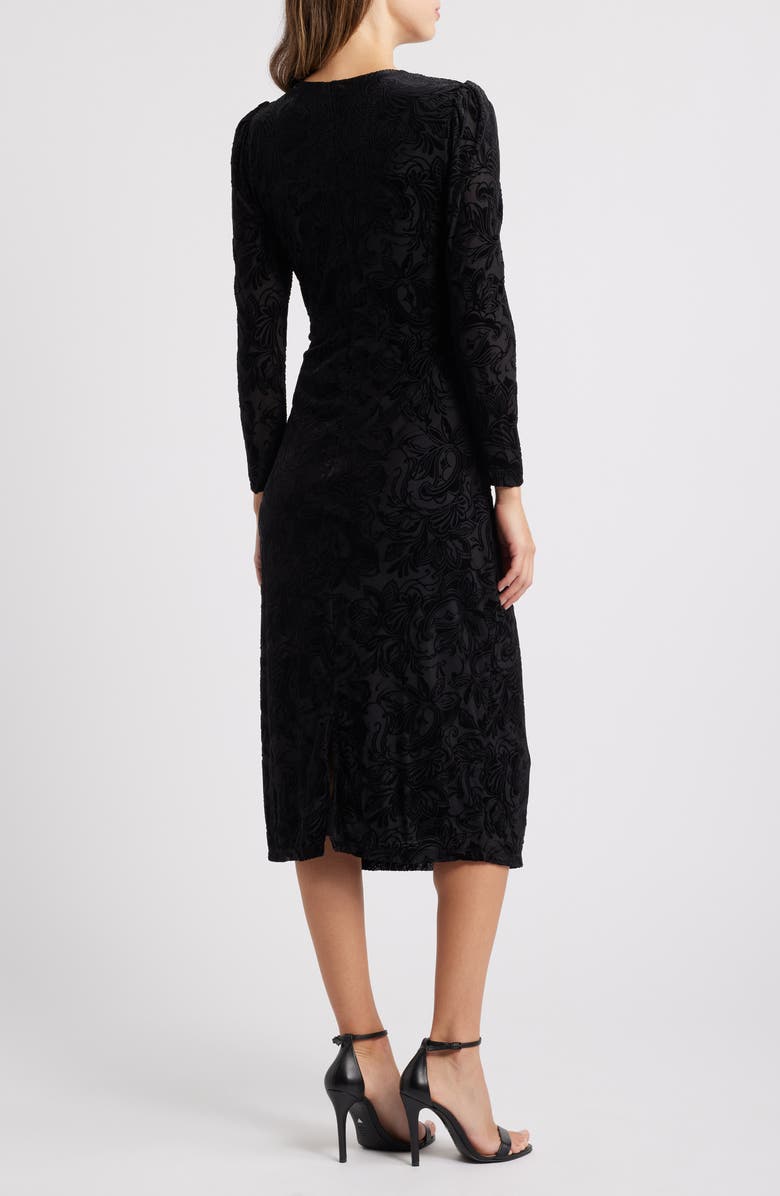 Halogen<sup>®</sup> Surplice V-Neck Long Sleeve Burnout Velvet Stretch Dress, Alternate, color, 