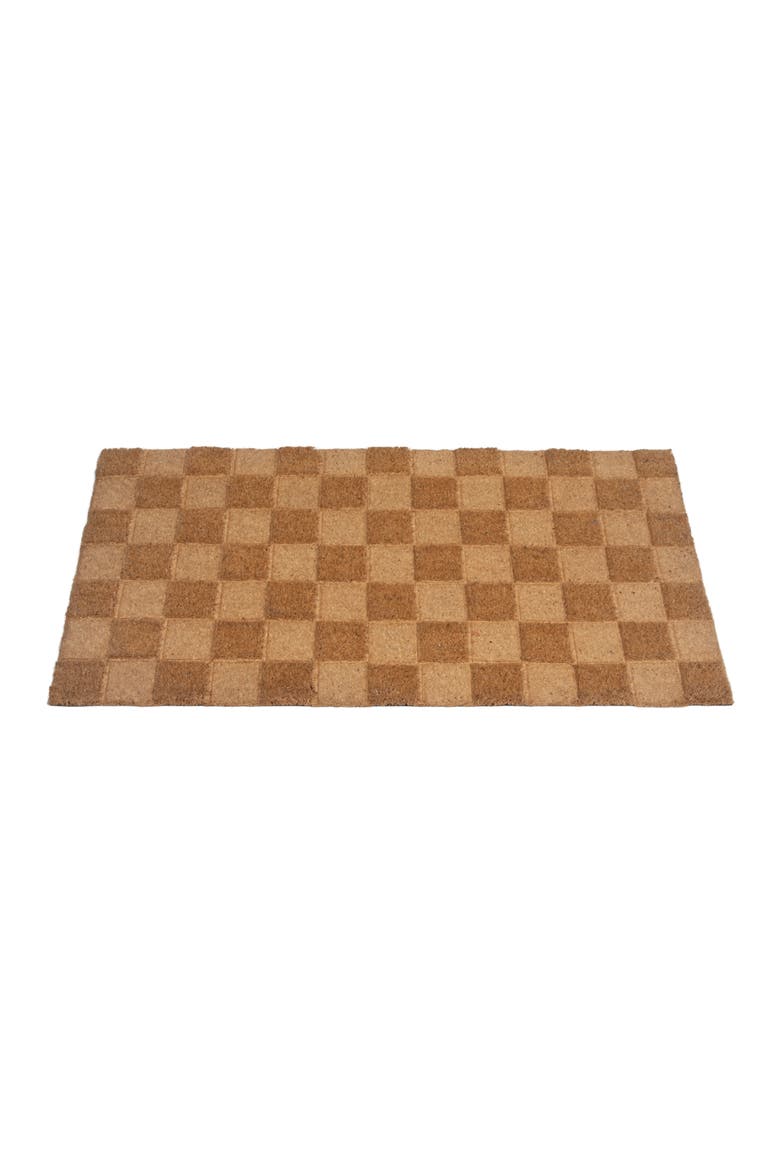 Engraved Coir Doormat with Checkerboard Print and PVC Back, Natural, Alternate, color, Natural