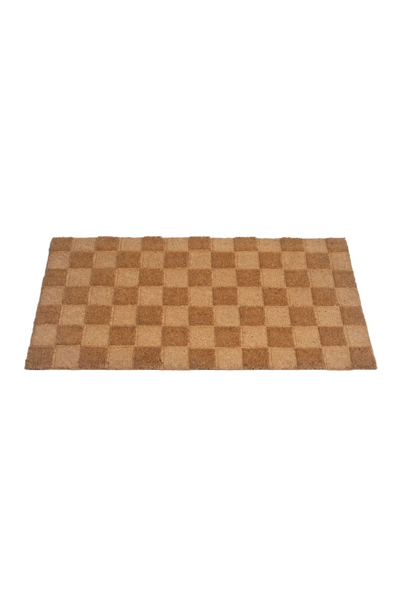 Storied Home Engraved Coir Doormat with Checkerboard Print and PVC Back, Natural, Alternate, color, Natural