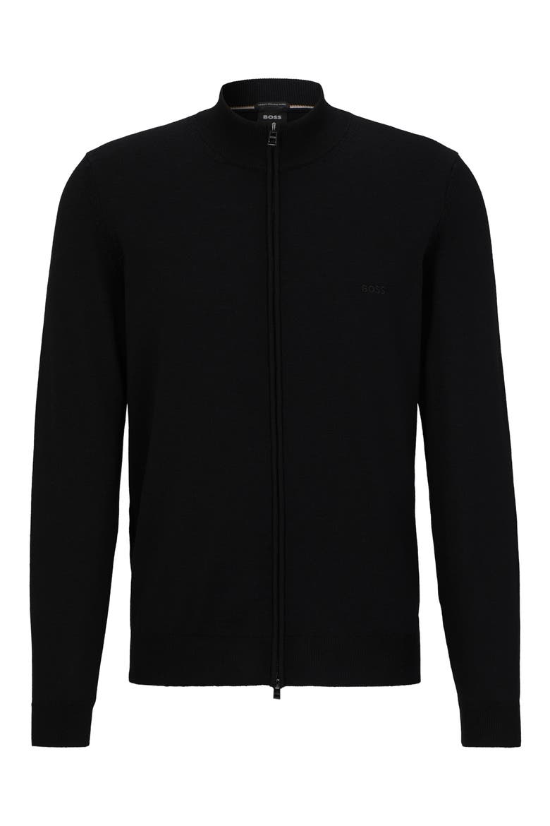 Balonso Mock Neck Wool Full Zip Cardigan, Alternate, color, BLACK
