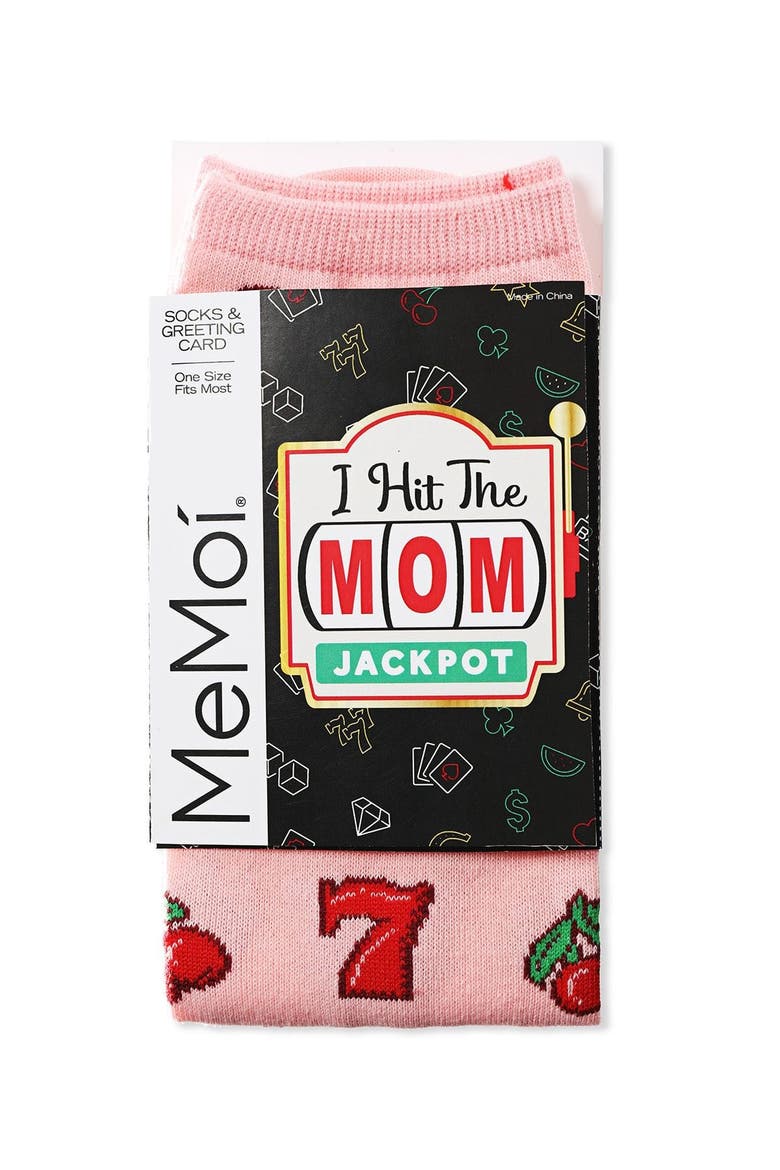 Big Kid's Lucky Mom Greeting Card Crew Socks, Alternate, color, Confetti Pink