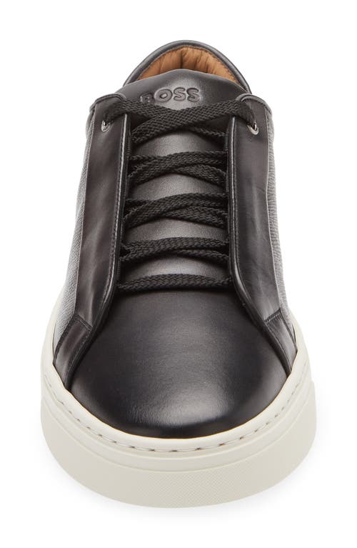 Hugo Boss Gary Leather Low-top Trainers With Branded Lace Loop In Black