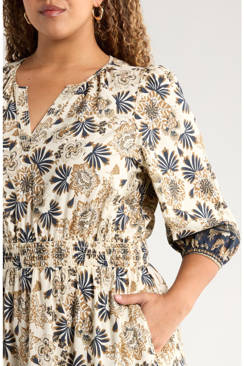 Floral Cotton Maxi Dress, Alternate, color, IVORY- NAVY MIX BORDER