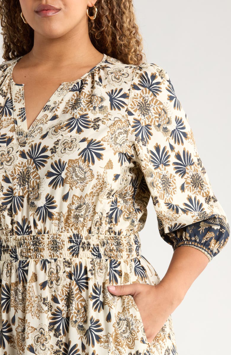Treasure & Bond Floral Cotton Maxi Dress, Alternate, color, Ivory- Navy Mix Border