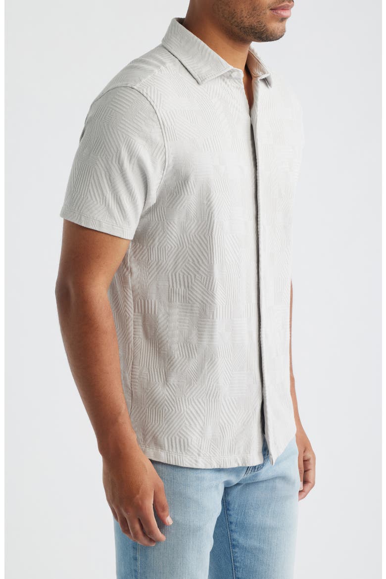Fenric Texture Knit Short Sleeve Button-Up Shirt, Alternate, color, MOONSTONE