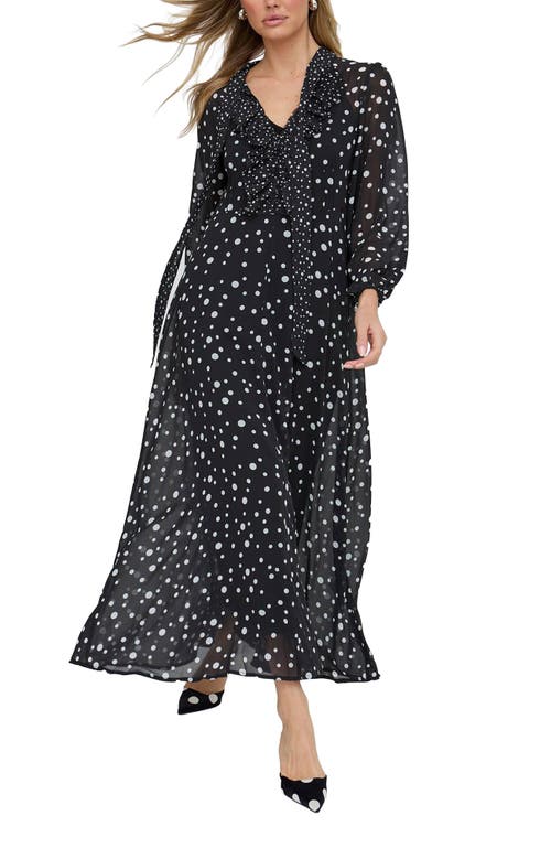 Lily And Lionel London Margot Ruffle Neck Spot Print Maxi Dress In Green