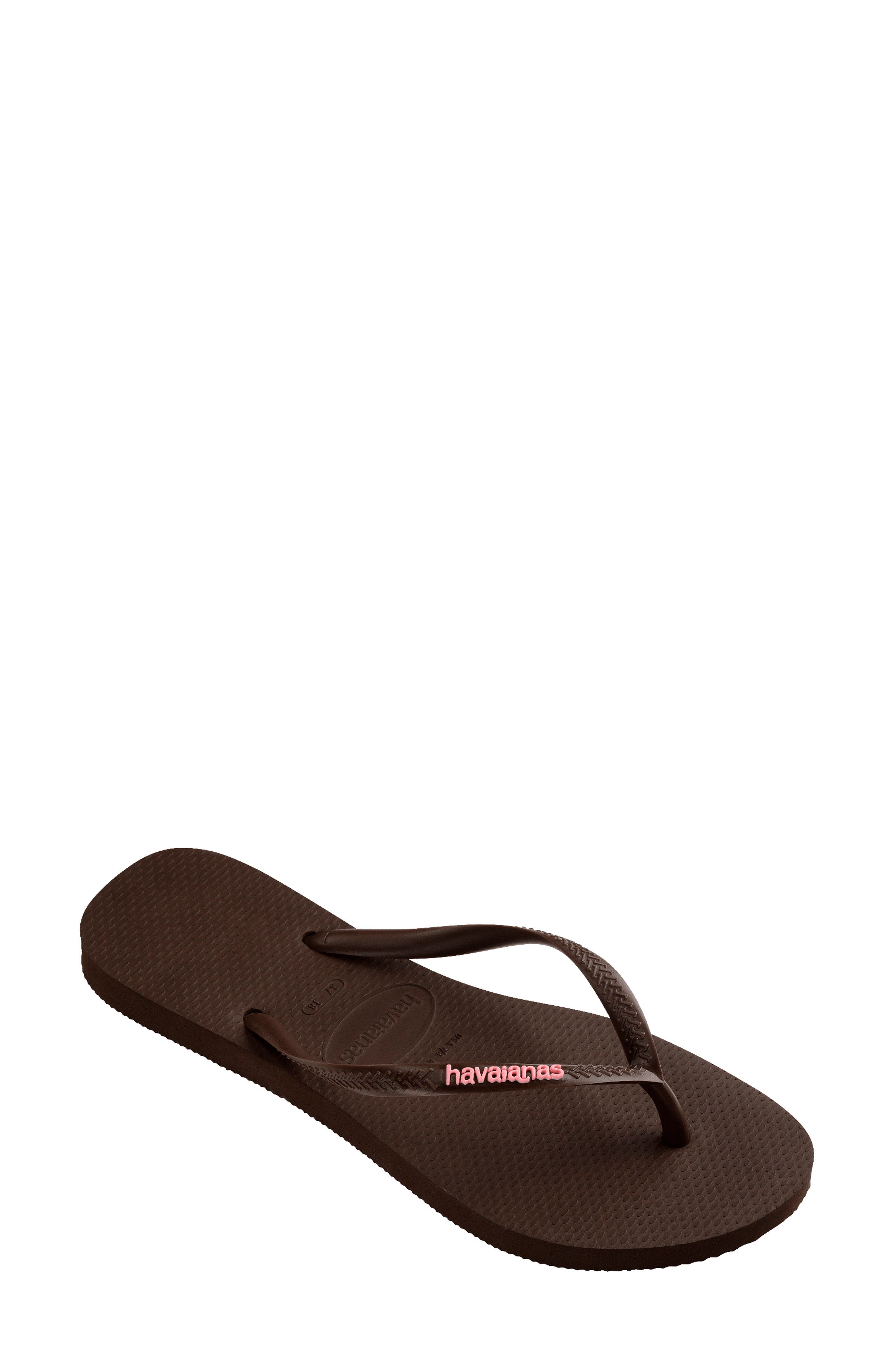 Slim Logo Flip Flop, Main, color, DARK BROWN