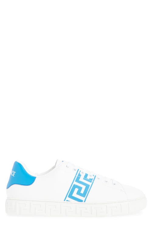 Versace Barocco Greca Jacquard Low Top Sneaker In White Ocean Blue
