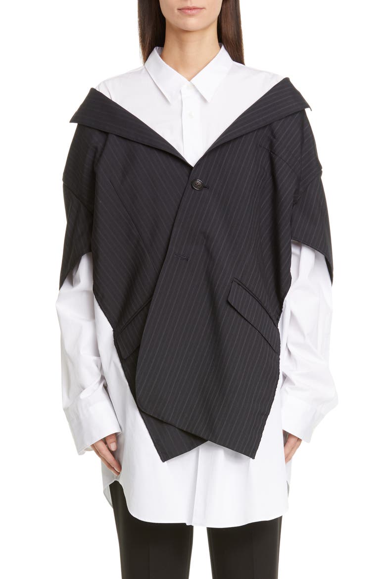 Layered Stripe Blazer Poplin Shirt, Main, color, NAVY/ GRAY/ WHITE