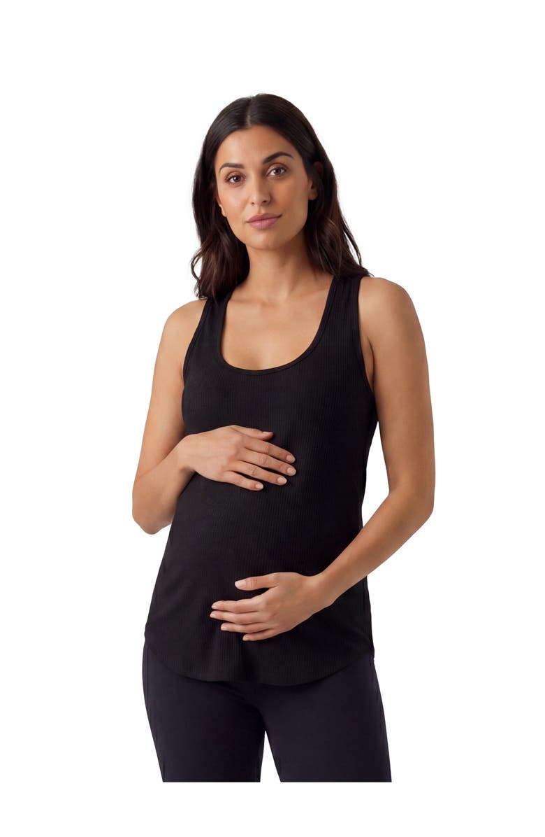 24seven Comfort Apparel Maternity Basic Ribbed Knit Sleeveless Scoop Neck Long Flared Tank Top, Main, color, Black