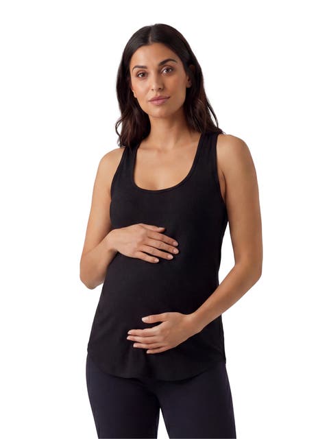 Maternity Basic Ribbed Knit Sleeveless Scoop Neck Long Flared Tank Top