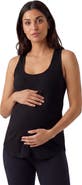 24seven Comfort Apparel Maternity Basic Ribbed Knit Sleeveless Scoop Neck Long Flared Tank Top