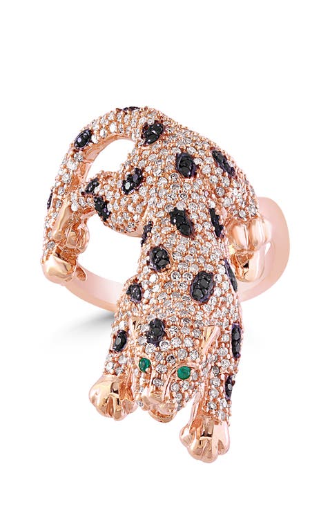 14K Rose Gold Black Diamond Panther Ring