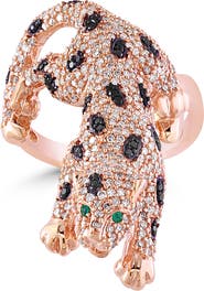 EFFY 14K Rose Gold Black Diamond Panther Ring