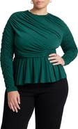ELOQUII Shirred Peplum Top