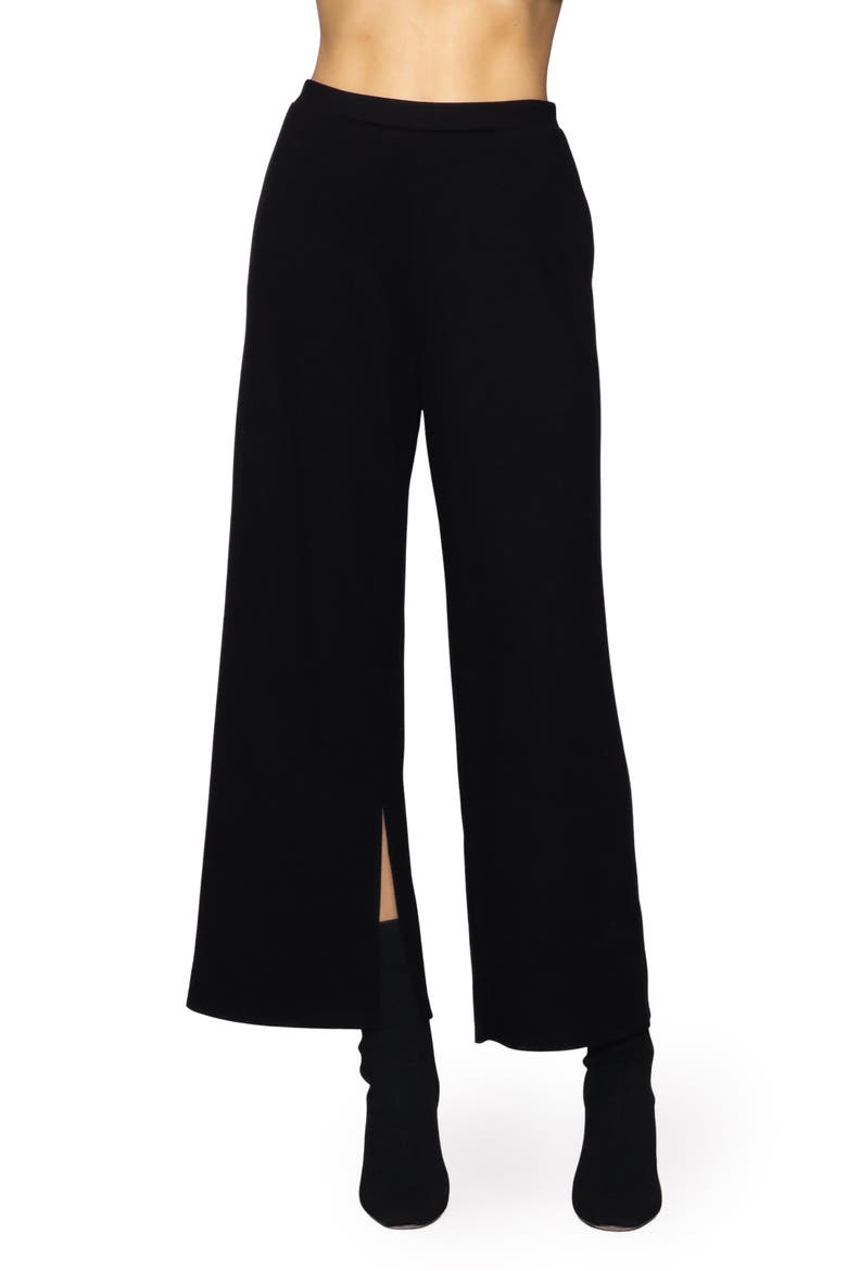 Side Split Wide Leg Knit Pants, Main, color, BLACK