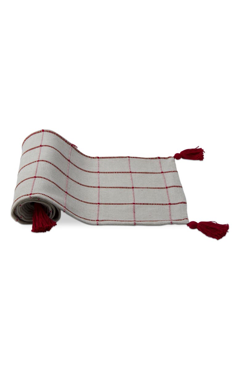 tag White Cotton Table Runner with Tassels for Holiday Decor, Main, color, 