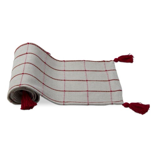 Tag White Multi Cotton Table Runner With Tassels 72 X 14.5 In Red